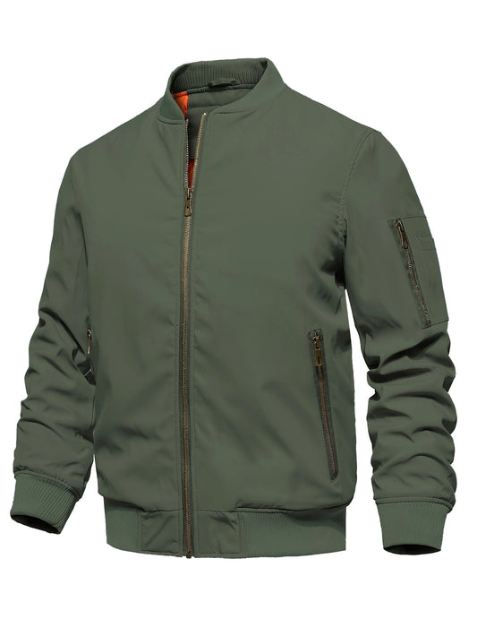 Blouson aviateur homme d’hiver – Veste style baseball, épaisse et chaude, coupe-vent avec poignets côtelés, manteau décontracté