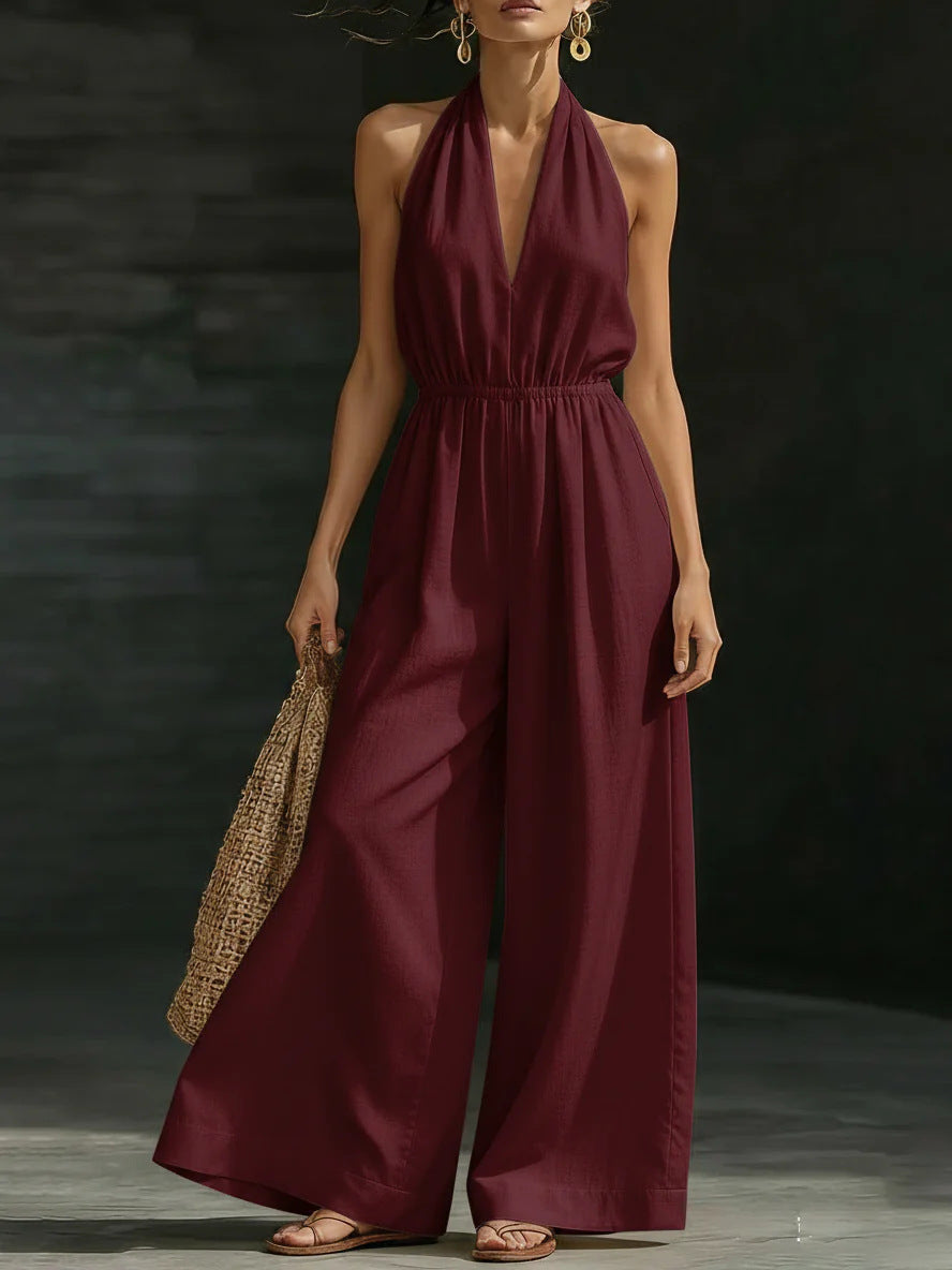 Combinaison femme col V et bretelles croisées dans le dos – Style élégant