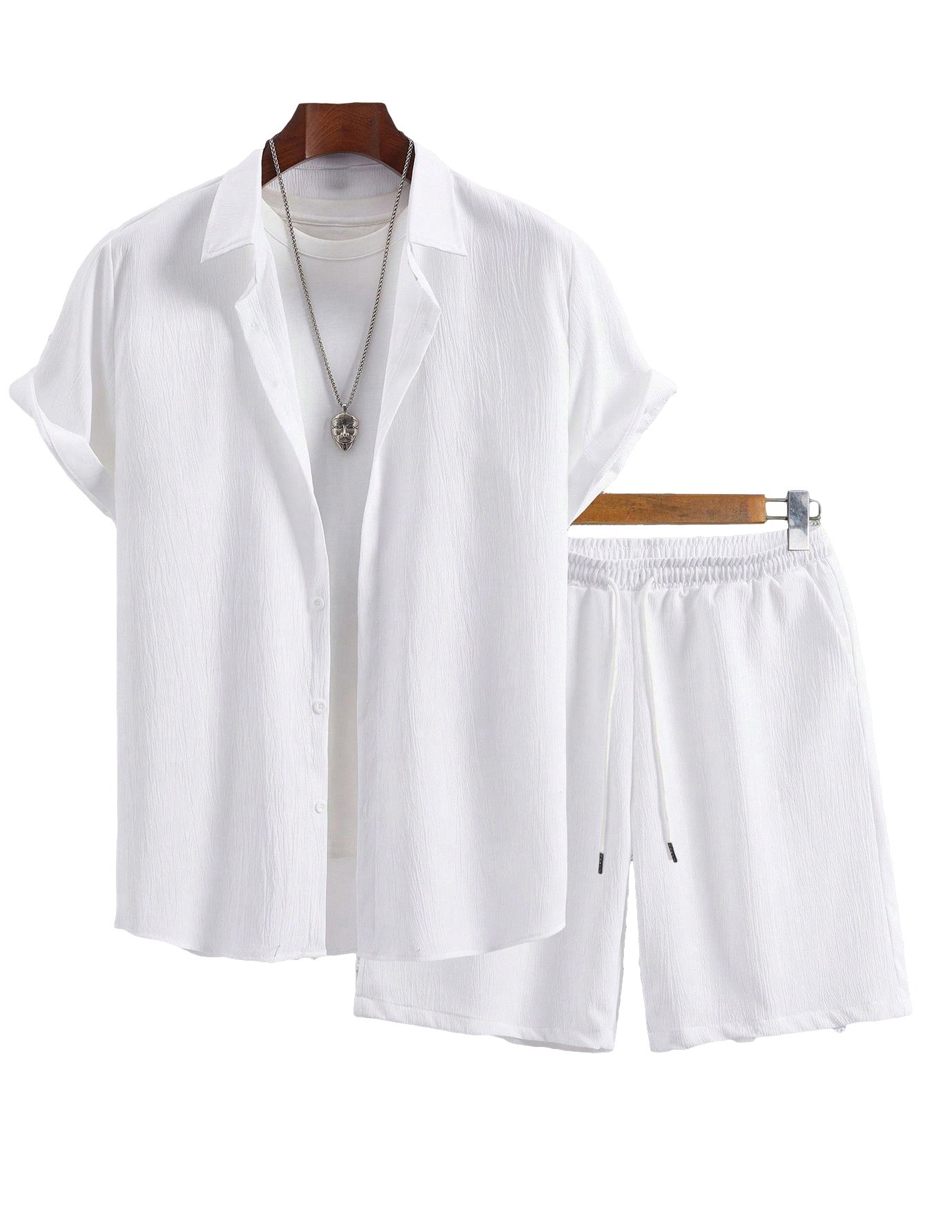 Ensemble Chemise & Short Homme – Col Revers, Manches Courtes, Couleur Unie