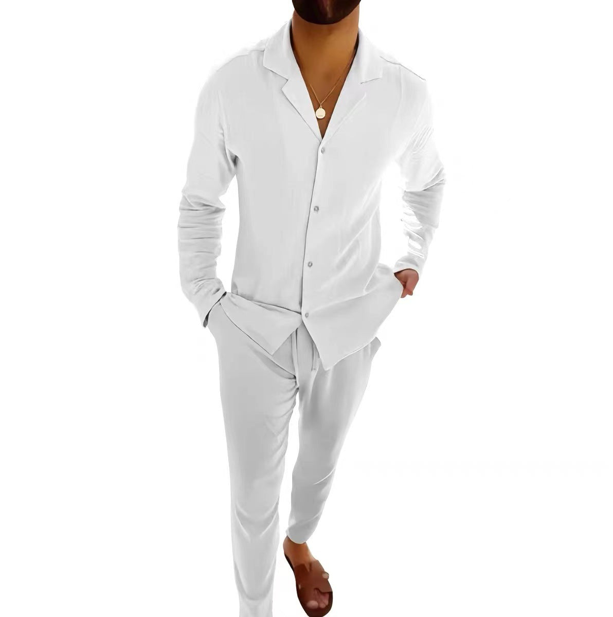Costume Homme Casual – Chemise Col Revers Boutonnage Simple & Pantalon Slim