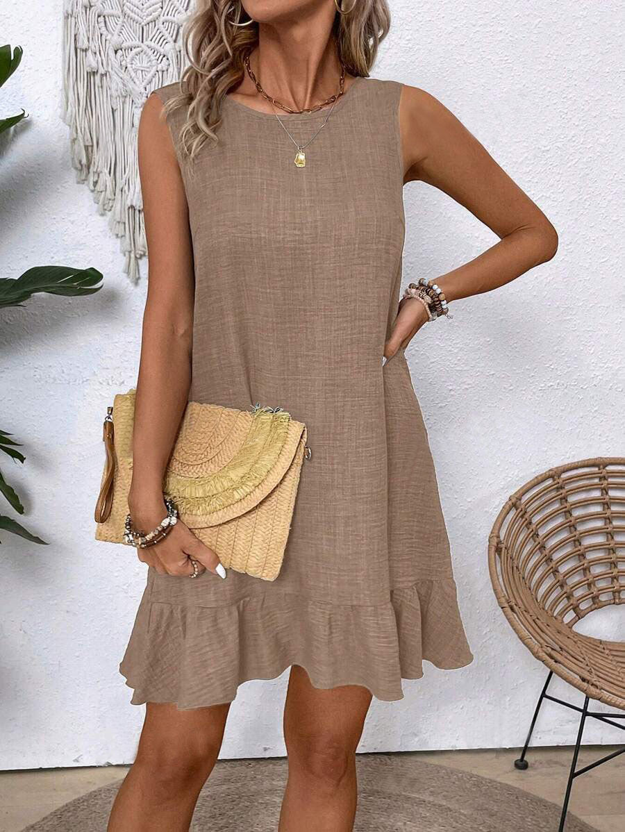 Robe d'été à volants – Sans manches, coupe droite, style plage