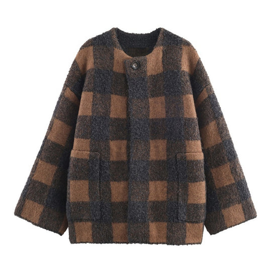 Veste femme en tricot à carreaux – Style casual et élégant pour l’automne