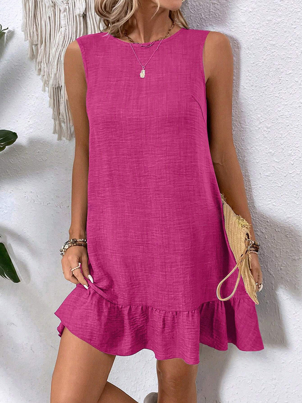Robe d'été à volants – Sans manches, coupe droite, style plage