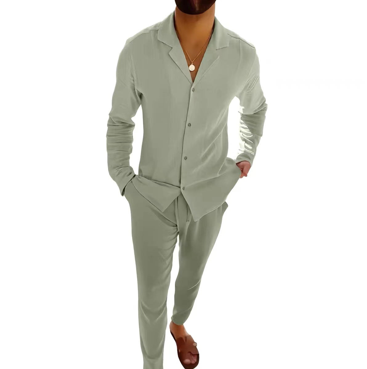Costume Homme Casual – Chemise Col Revers Boutonnage Simple & Pantalon Slim