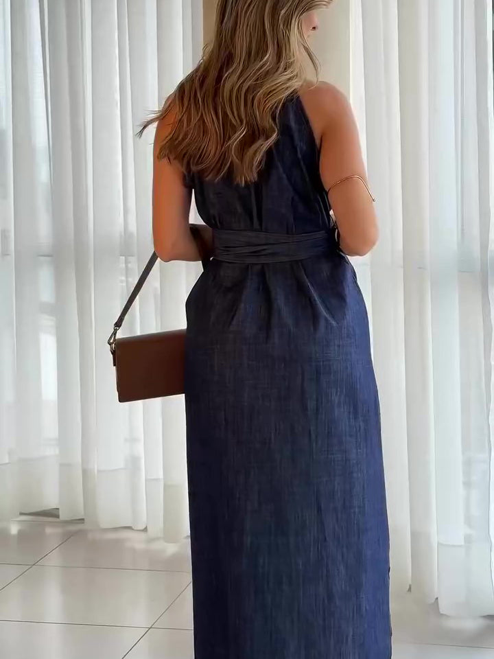 Robe en denim sans manches à lacets – Style casual chic