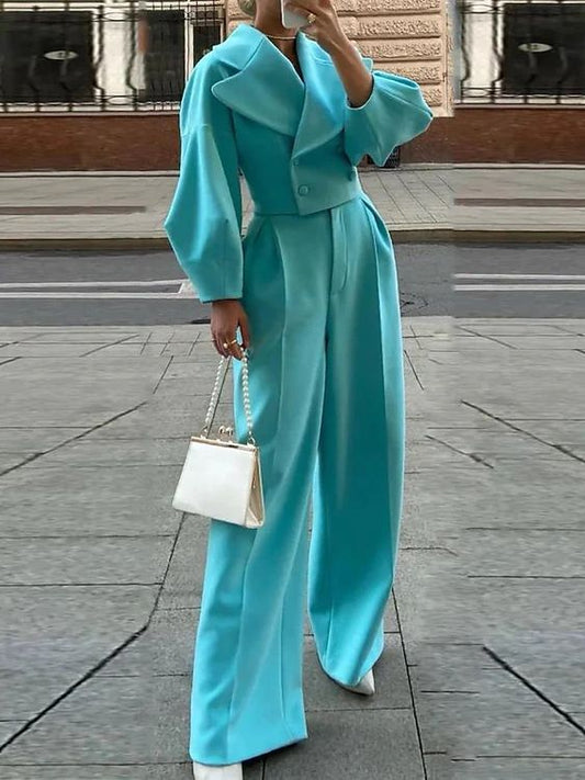 Ensemble veste courte à revers & pantalon taille haute – Look bureau chic