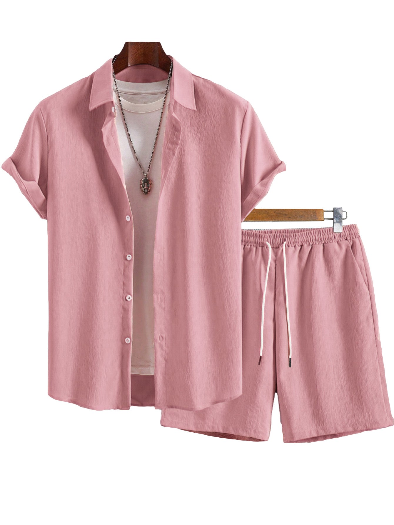 Ensemble Chemise & Short Homme – Col Revers, Manches Courtes, Couleur Unie