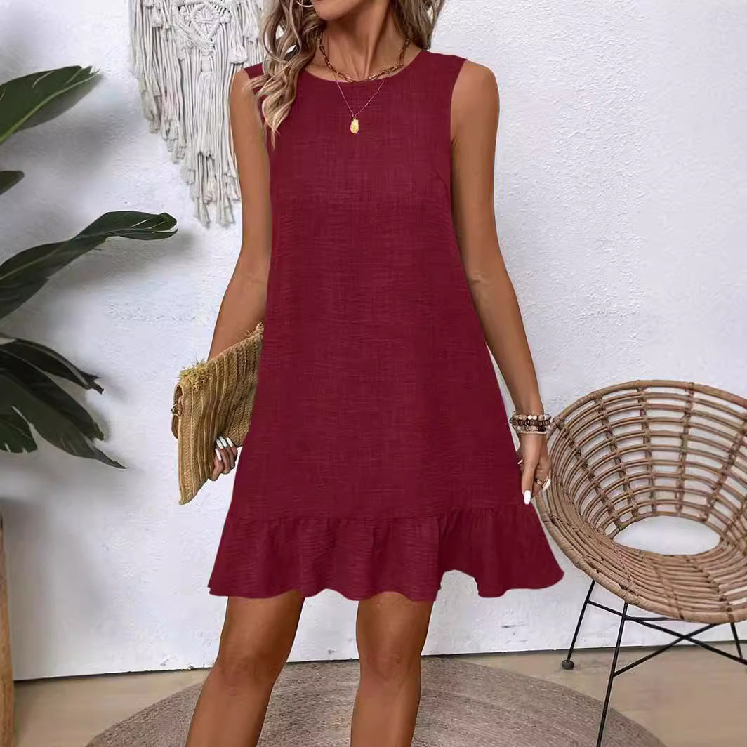 Robe d'été à volants – Sans manches, coupe droite, style plage