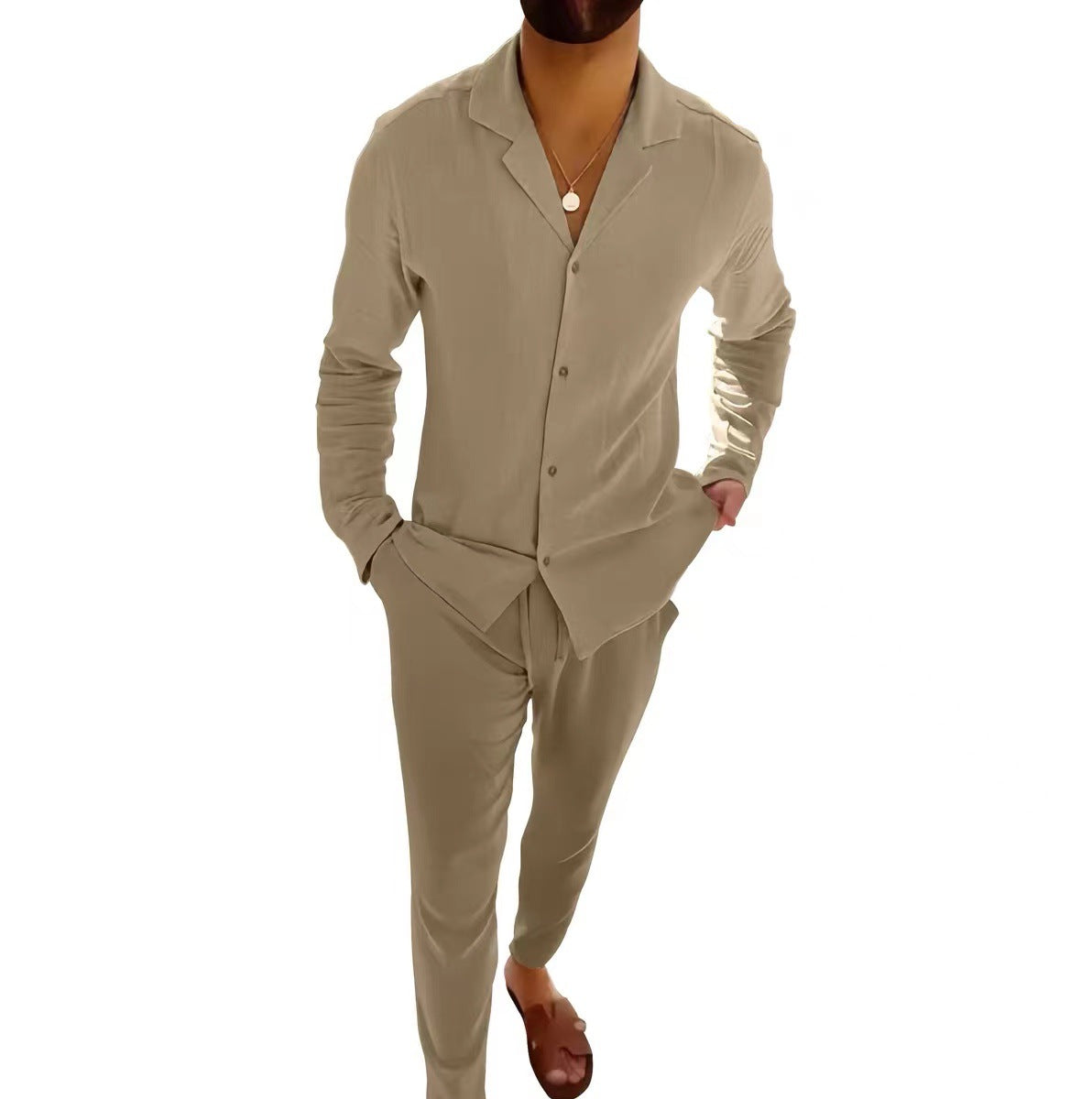Costume Homme Casual – Chemise Col Revers Boutonnage Simple & Pantalon Slim