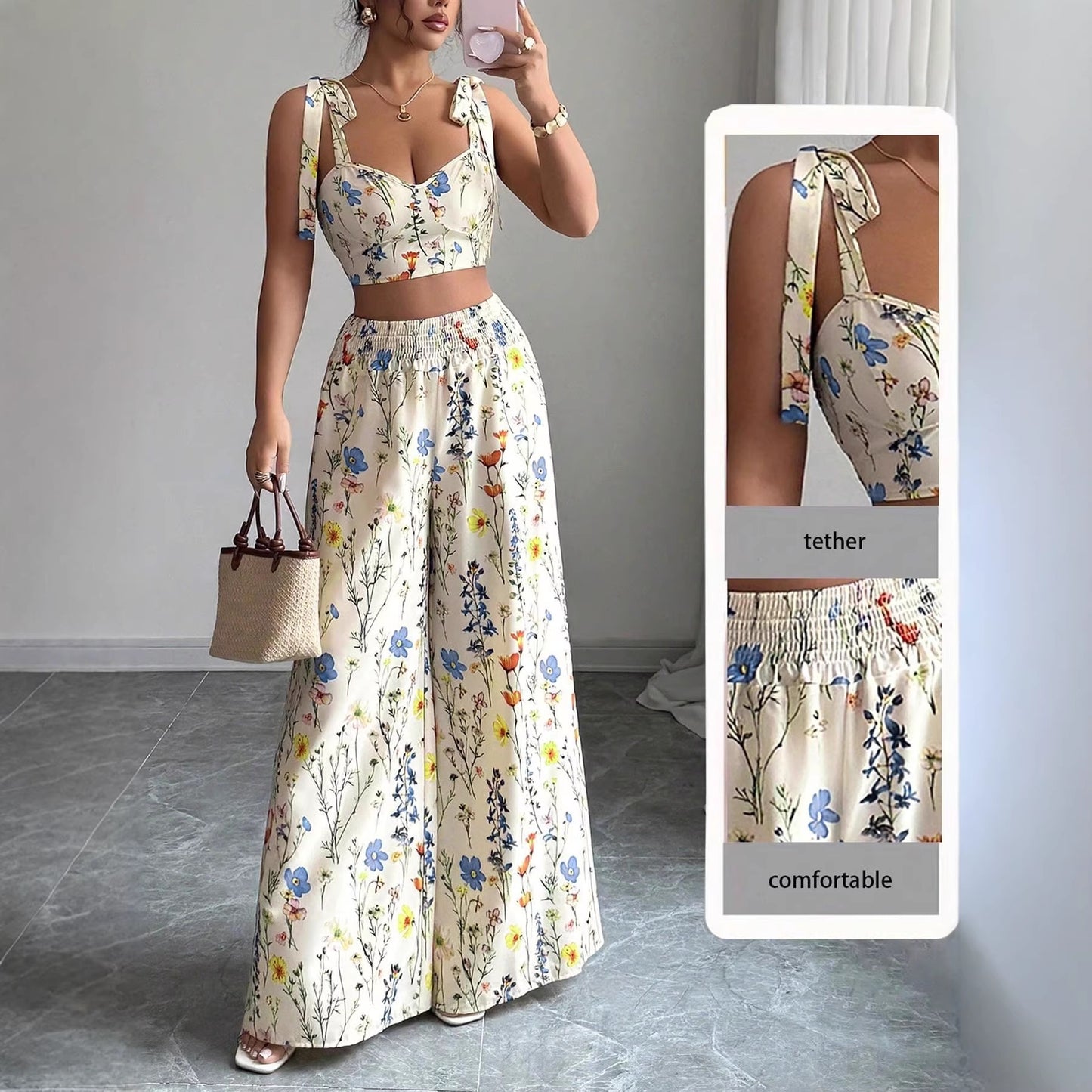 Ensemble Femme Camisole Imprimée et Pantalon — Style Décontracté