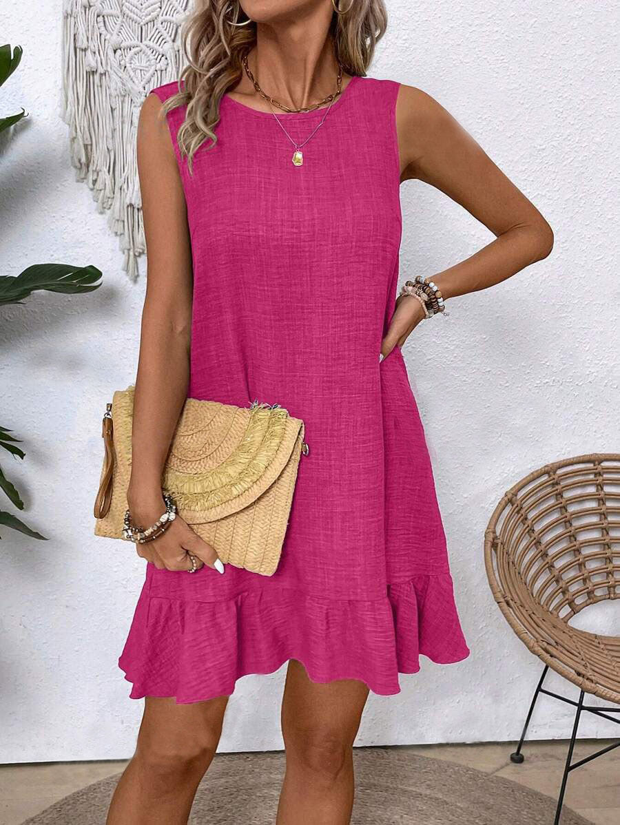 Robe d'été à volants – Sans manches, coupe droite, style plage