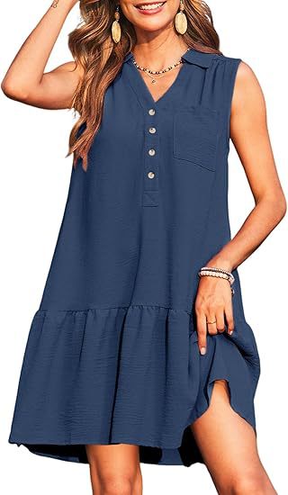 Robe sans manches col V à boutons – Style printanier élégant