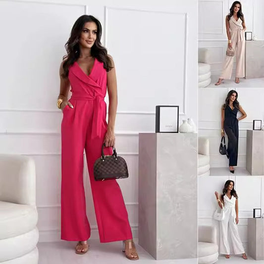 Combinaison Femme Sans Manches Col V avec Ceinture — Mode Été