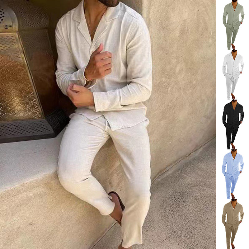 Costume Homme Casual – Chemise Col Revers Boutonnage Simple & Pantalon Slim