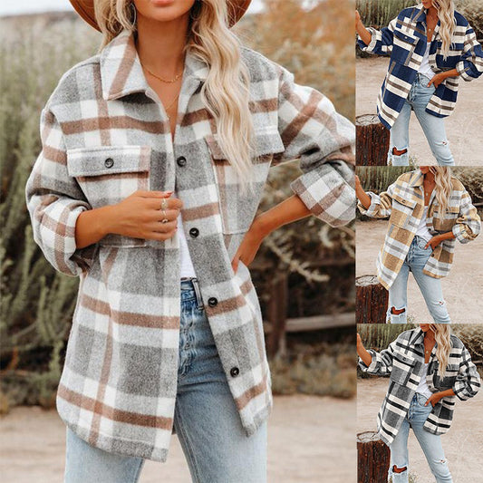 Chemise à carreaux boutonnage flanelle laine – Style décontracté