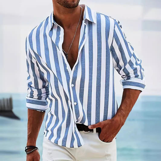 Chemise à rayures homme – Manches longues, coupe ample et décontractée