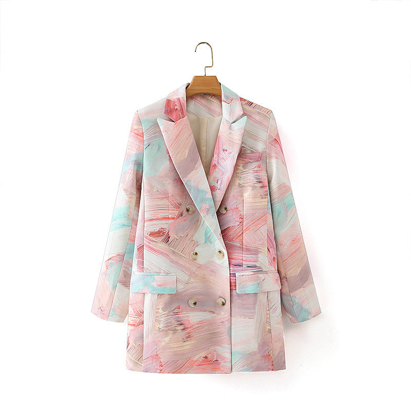 Blazer croisé pour femme à imprimé graffiti – Style urbain chic