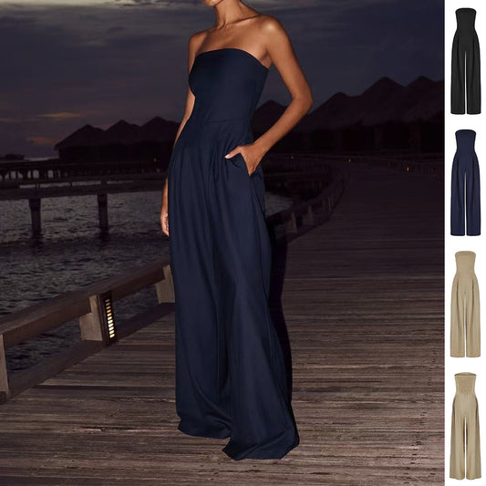 Combinaison tube dos nu femme – Jambes larges, style fashion