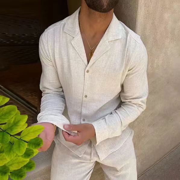 Costume Homme Casual – Chemise Col Revers Boutonnage Simple & Pantalon Slim