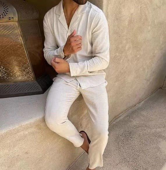 Costume Homme Casual – Chemise Col Revers Boutonnage Simple & Pantalon Slim