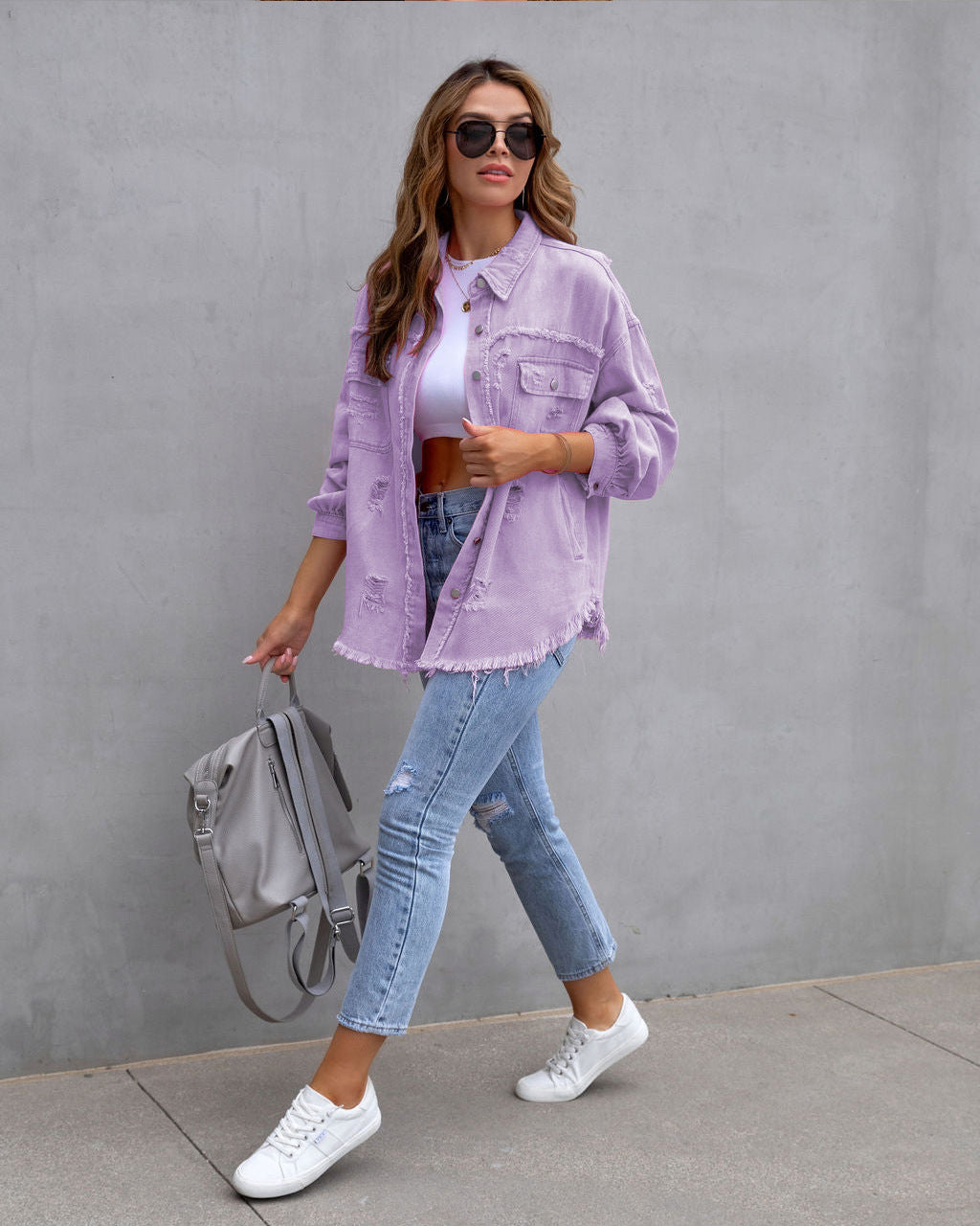 Veste chemise déchirée femme – Style casual printemps-automne
