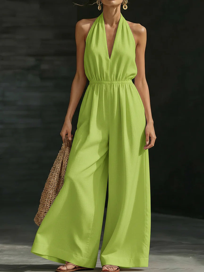 Combinaison femme col V et bretelles croisées dans le dos – Style élégant