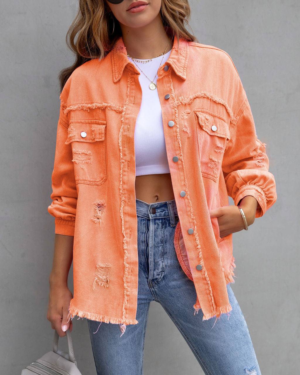 Veste chemise déchirée femme – Style casual printemps-automne