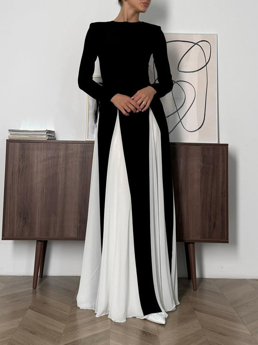 Robe maxi à bretelles bicolore noir & blanc – Style élégant