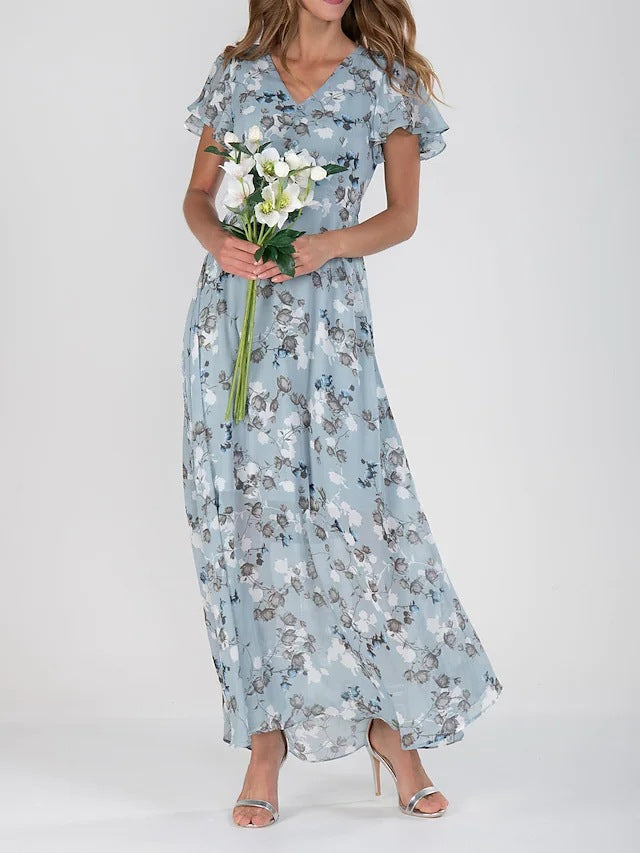 Robe d'été à fleurs – Manches courtes, volants, style plage