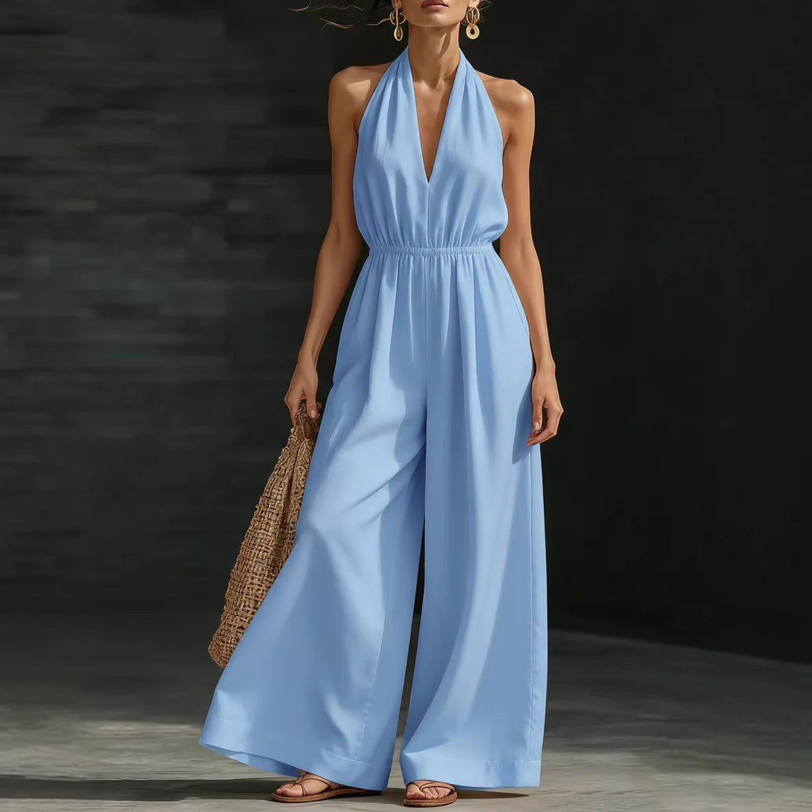 Combinaison femme col V et bretelles croisées dans le dos – Style élégant