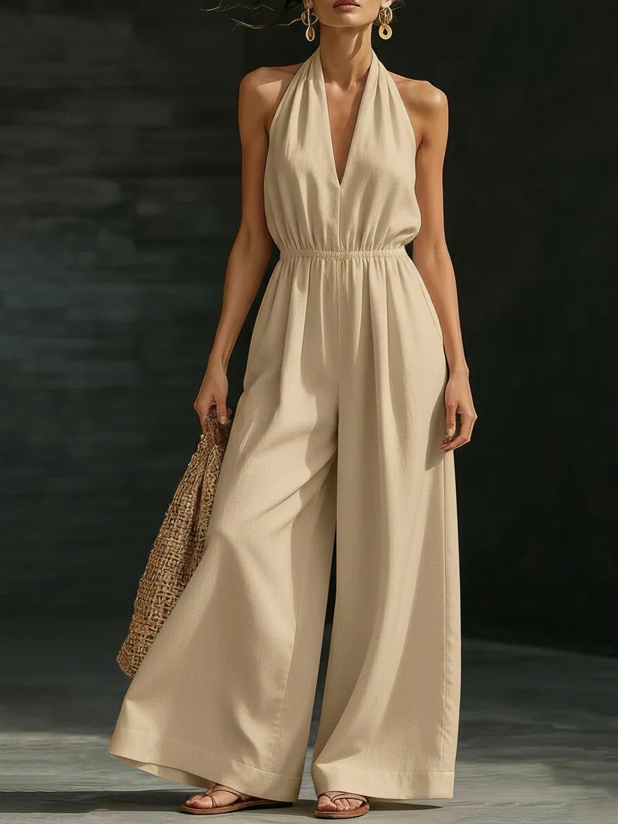 Combinaison femme col V et bretelles croisées dans le dos – Style élégant