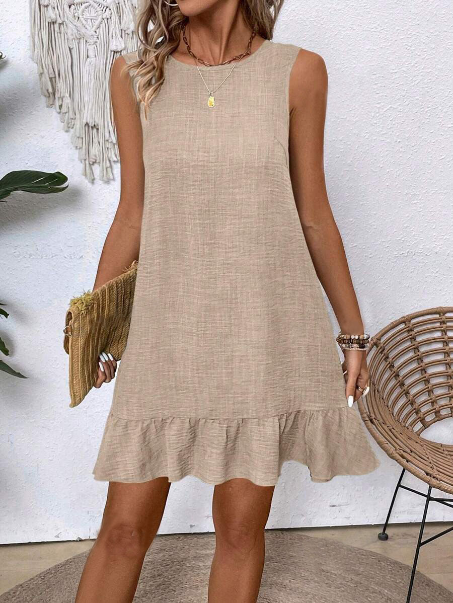 Robe d'été à volants – Sans manches, coupe droite, style plage