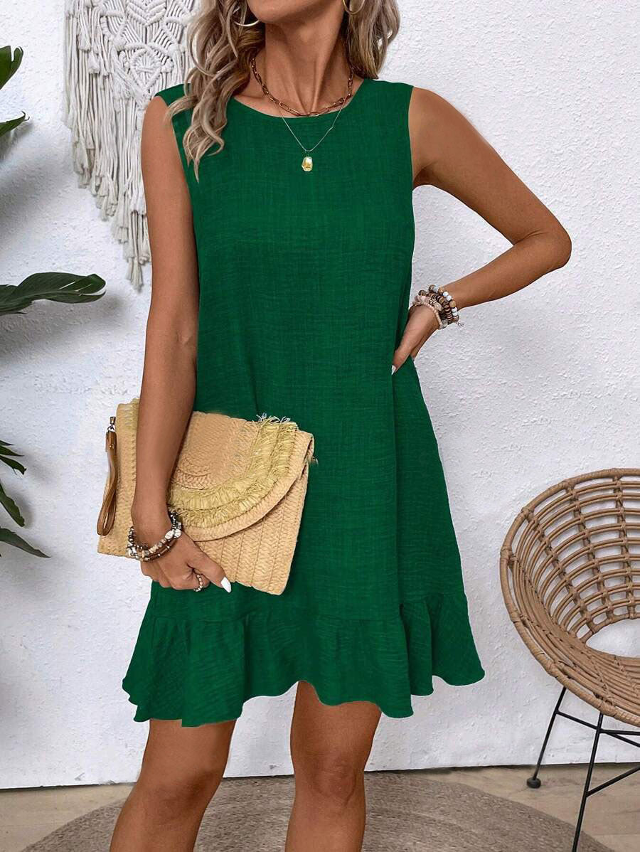 Robe d'été à volants – Sans manches, coupe droite, style plage