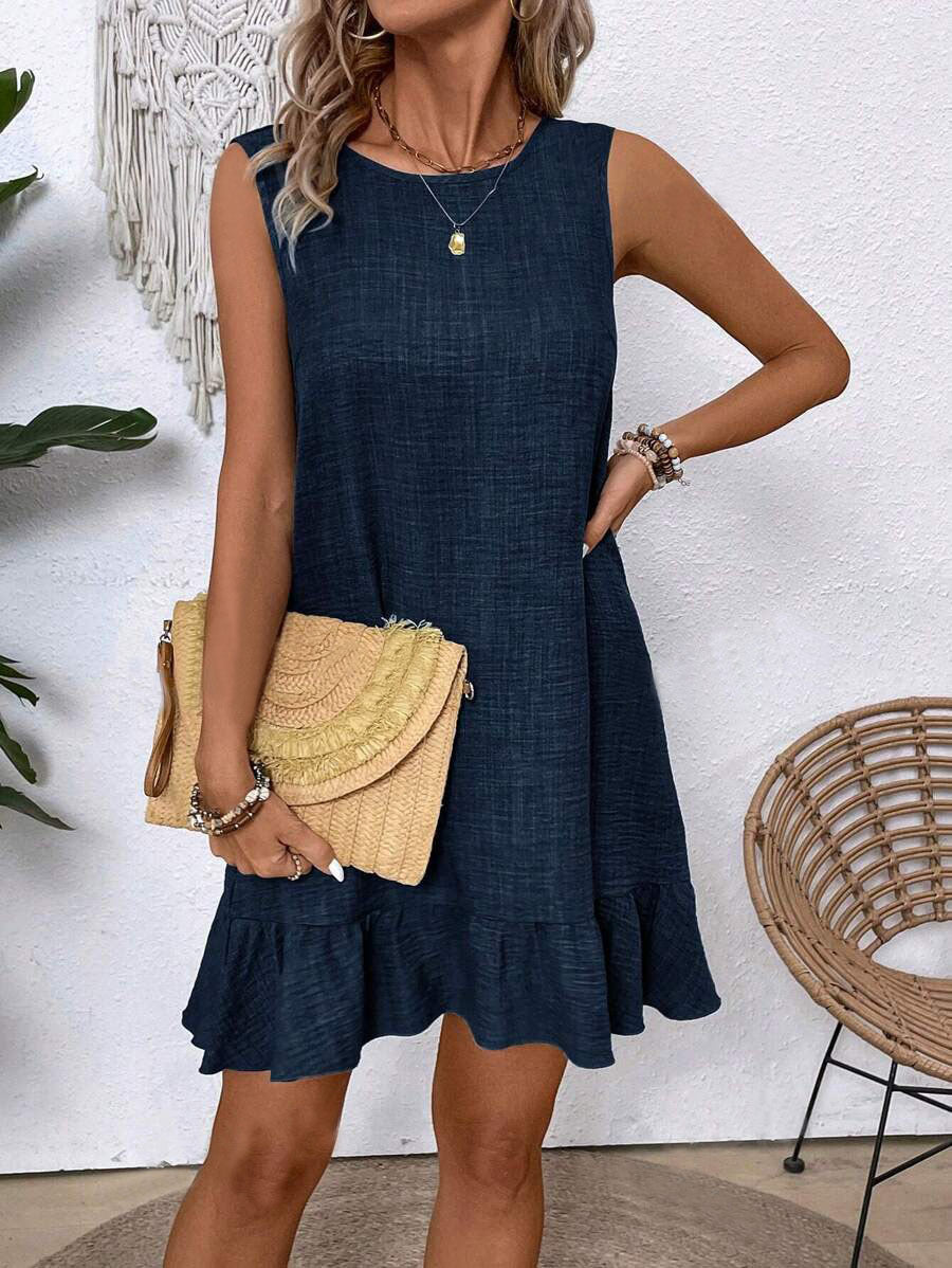 Robe d'été à volants – Sans manches, coupe droite, style plage