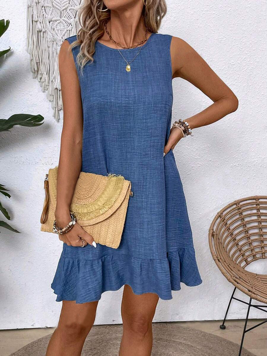 Robe d'été à volants – Sans manches, coupe droite, style plage
