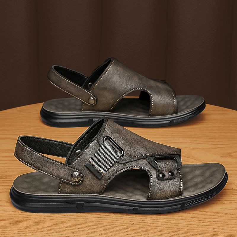 Sandales Homme en Cuir Semelle Épaisse Antidérapante – Plage et Casual