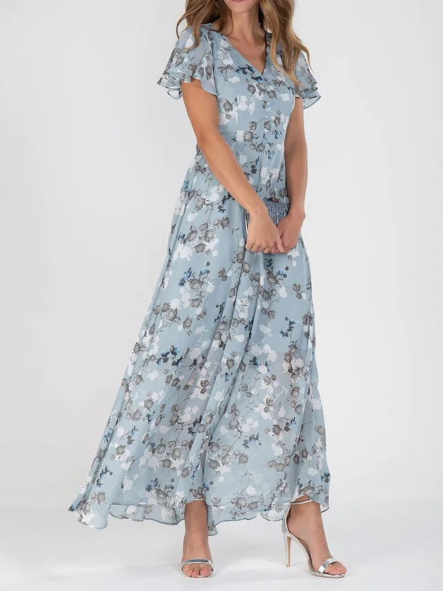Robe d'été à fleurs – Manches courtes, volants, style plage