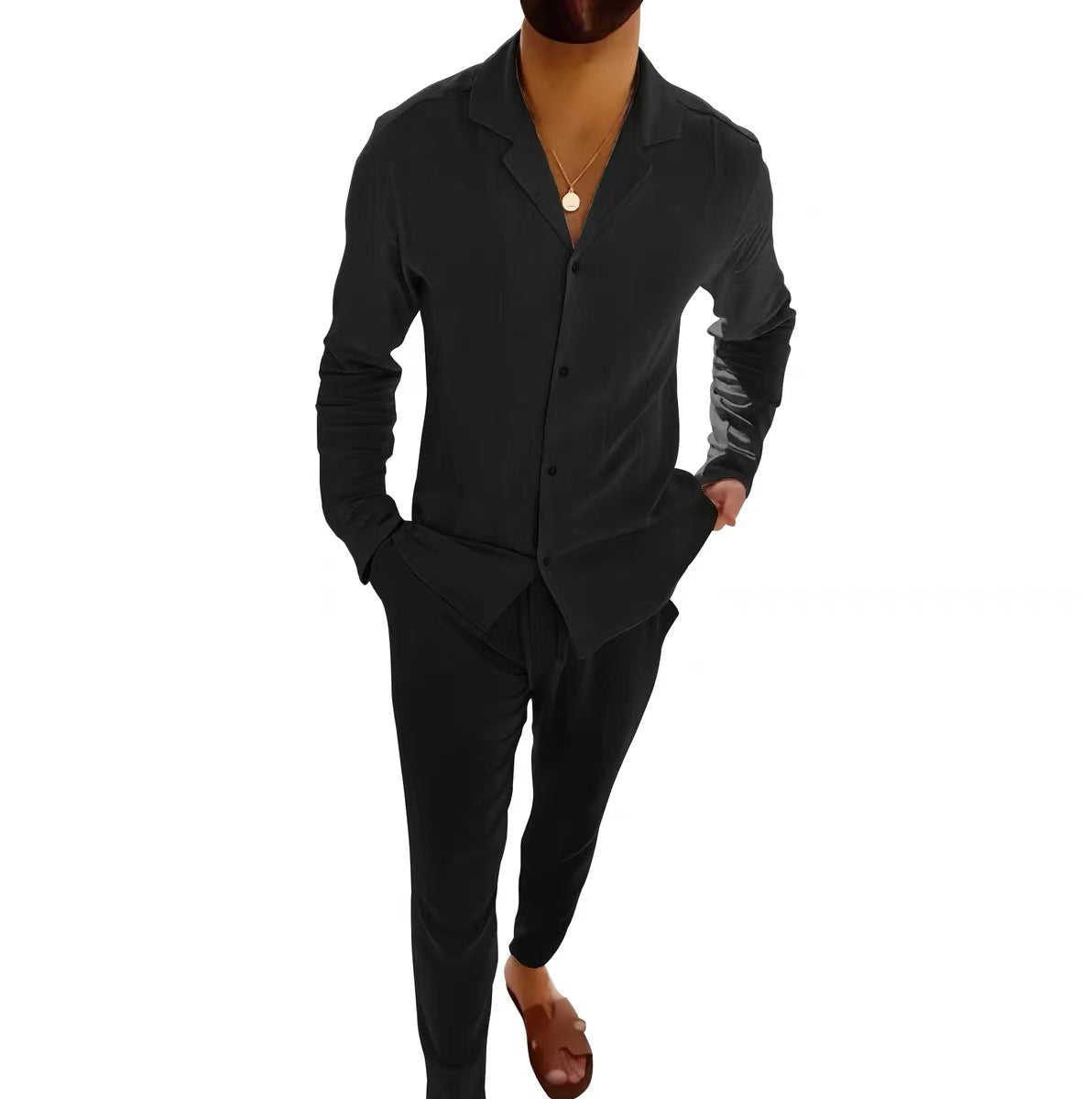 Costume Homme Casual – Chemise Col Revers Boutonnage Simple & Pantalon Slim
