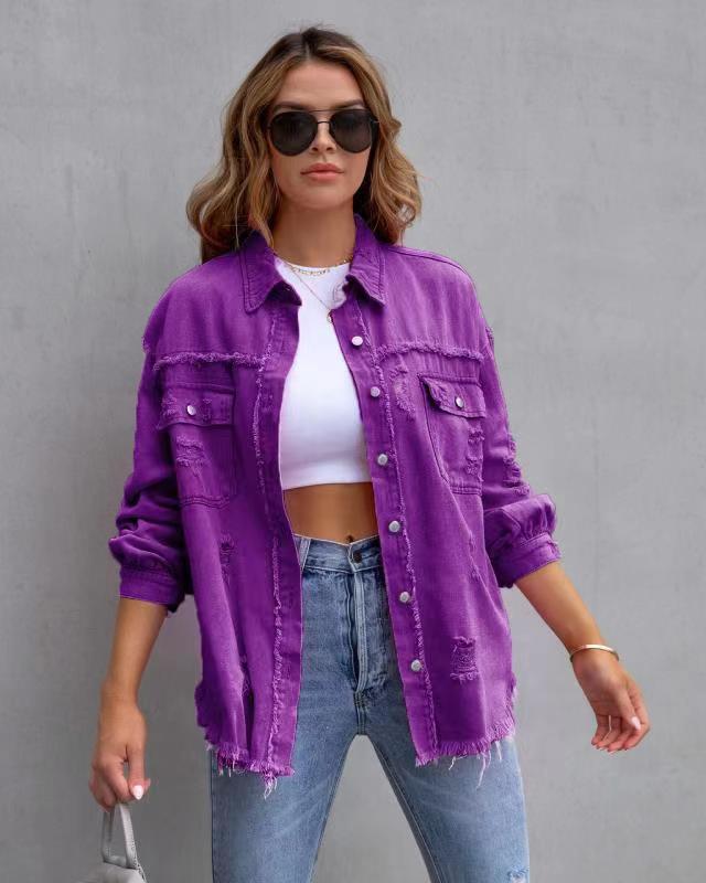 Veste chemise déchirée femme – Style casual printemps-automne