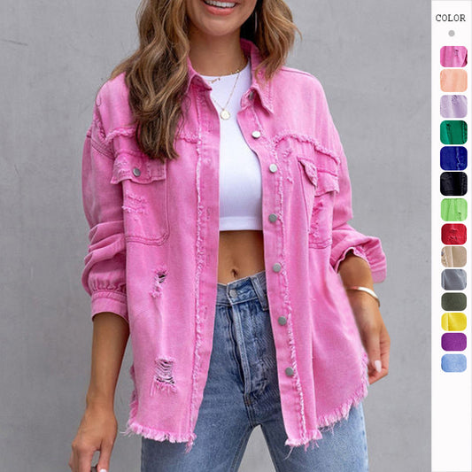Veste chemise déchirée femme – Style casual printemps-automne