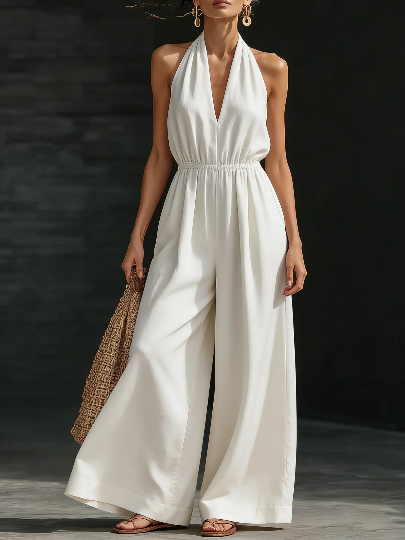 Combinaison femme col V et bretelles croisées dans le dos – Style élégant