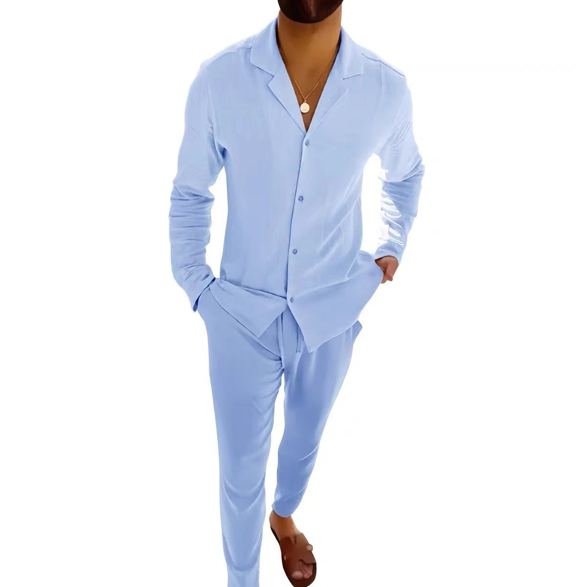 Costume Homme Casual – Chemise Col Revers Boutonnage Simple & Pantalon Slim