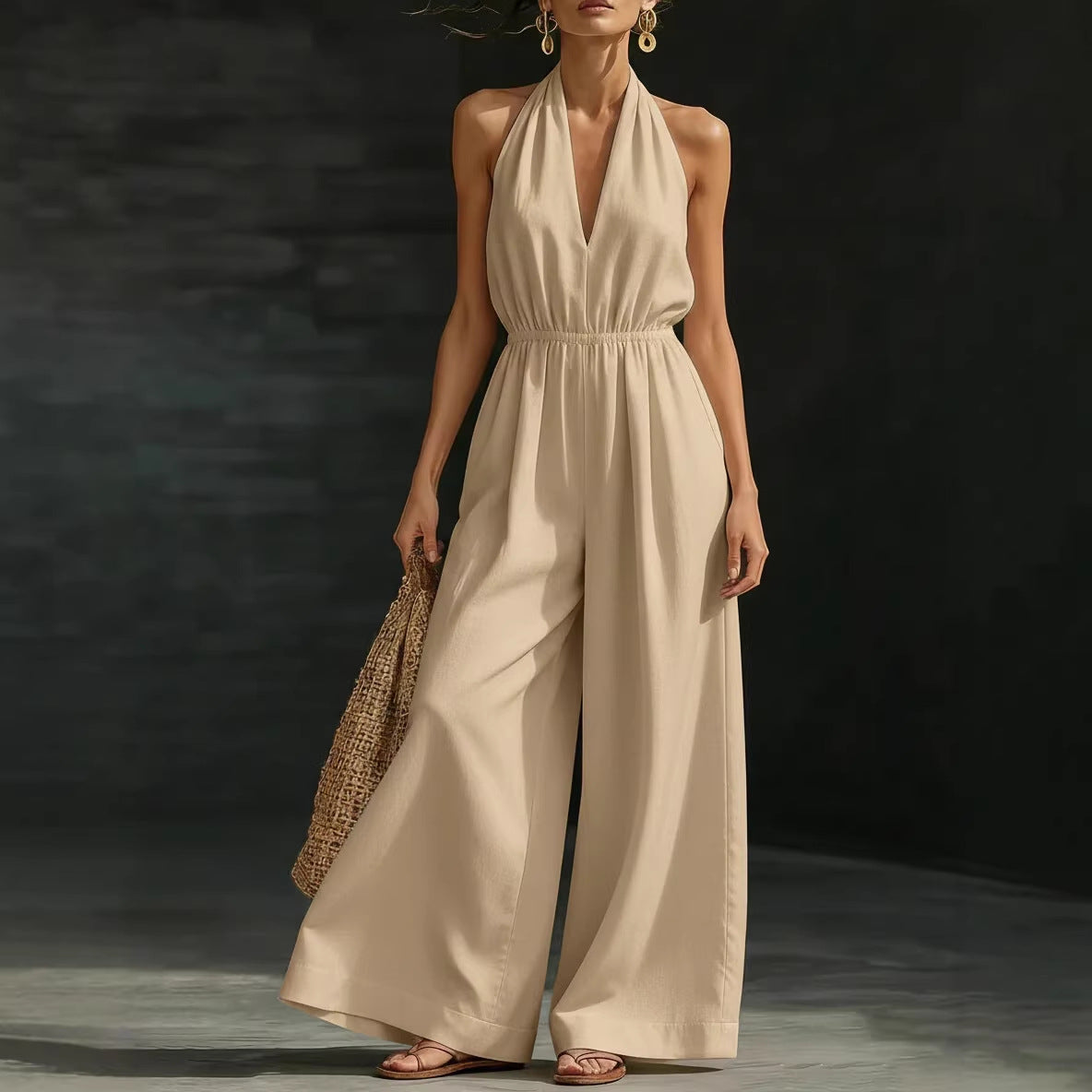 Combinaison femme col V et bretelles croisées dans le dos – Style élégant