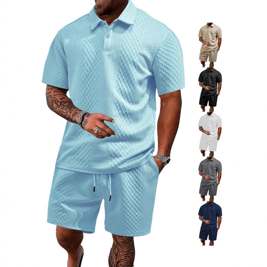 Costume Casual Homme – Veste Tissu Jacquard Manches Courtes & Short