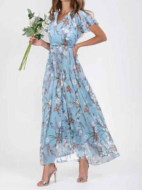 Robe d'été à fleurs – Manches courtes, volants, style plage