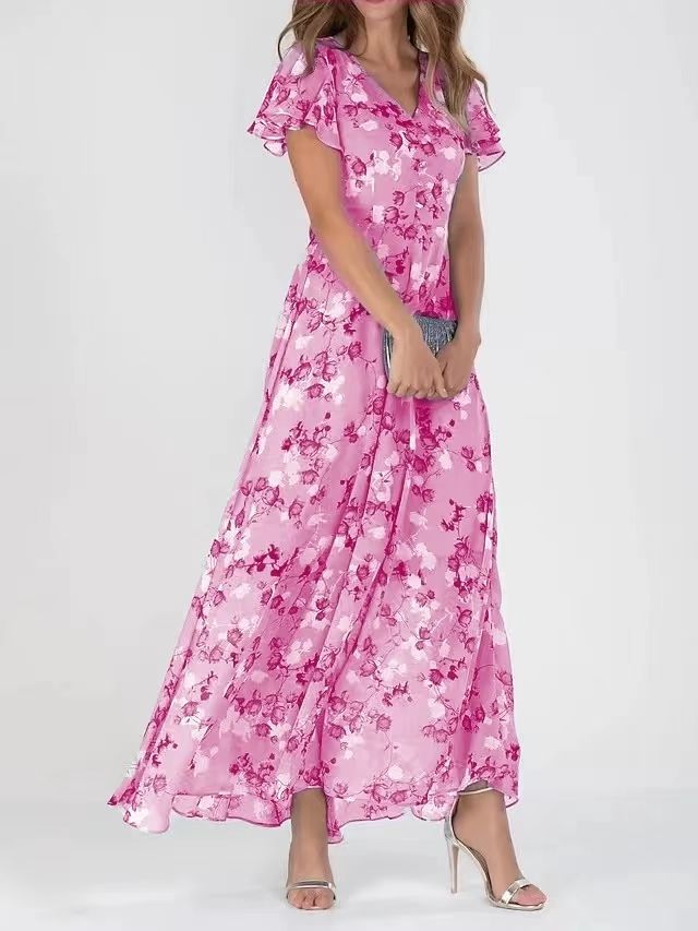 Robe d'été à fleurs – Manches courtes, volants, style plage
