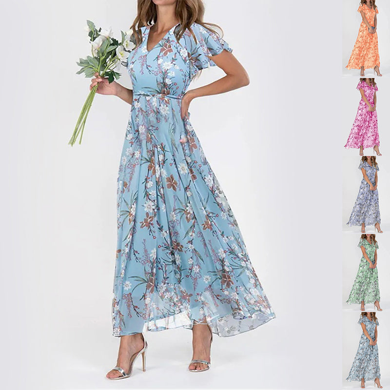 Robe d'été à fleurs – Manches courtes, volants, style plage