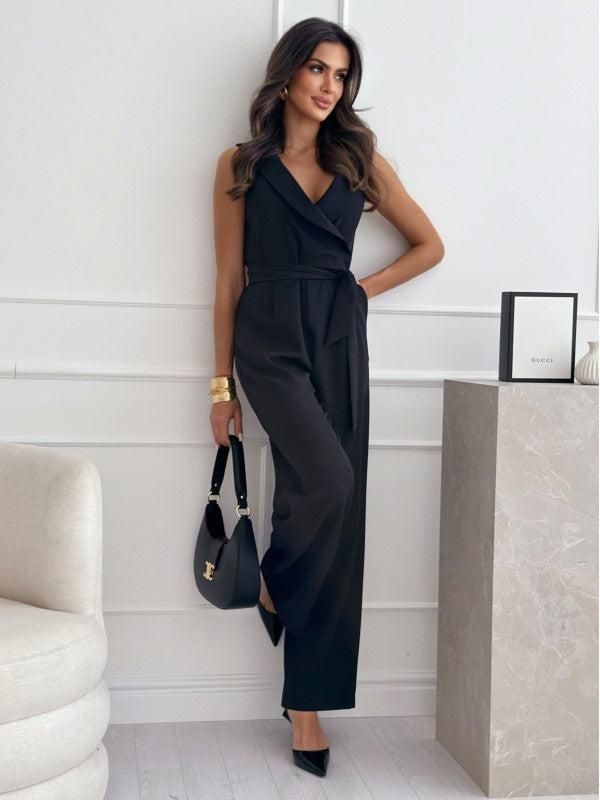 Combinaison Femme Sans Manches Col V avec Ceinture — Mode Été