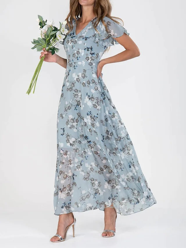 Robe d'été à fleurs – Manches courtes, volants, style plage