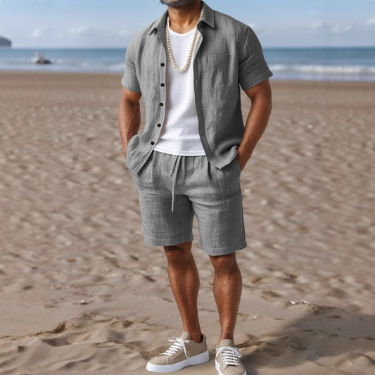 Chemise Lin Homme – Coupe Ample, Col Revers, Boutons, Style Casual